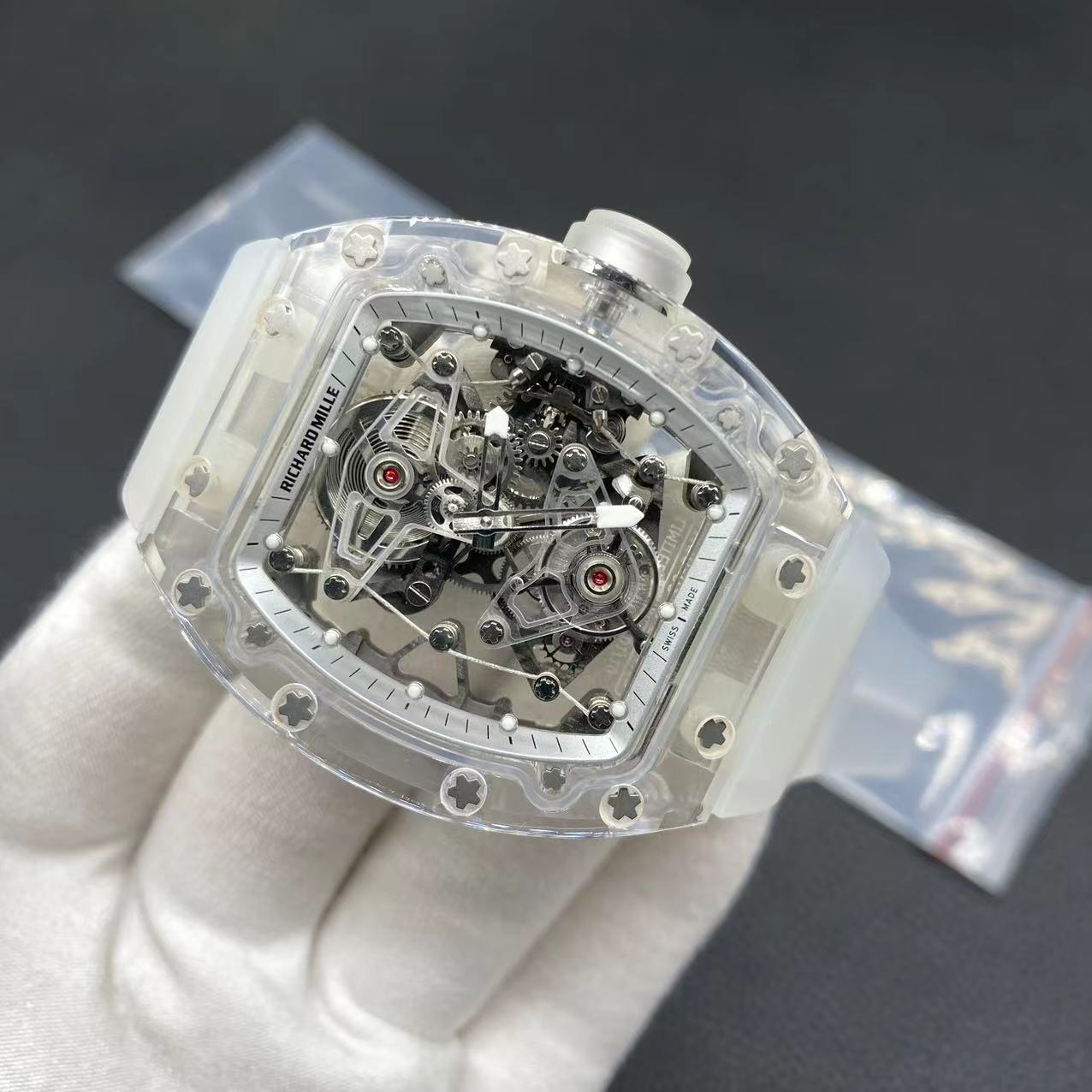 Richard Mille Swiss Made Clone RM 56-02 Sapphire Skeleton Real Tourbillon