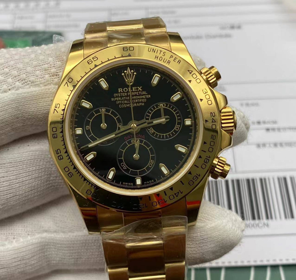 Best Swiss Clone Replica Rolex Daytona Gold Black Dial