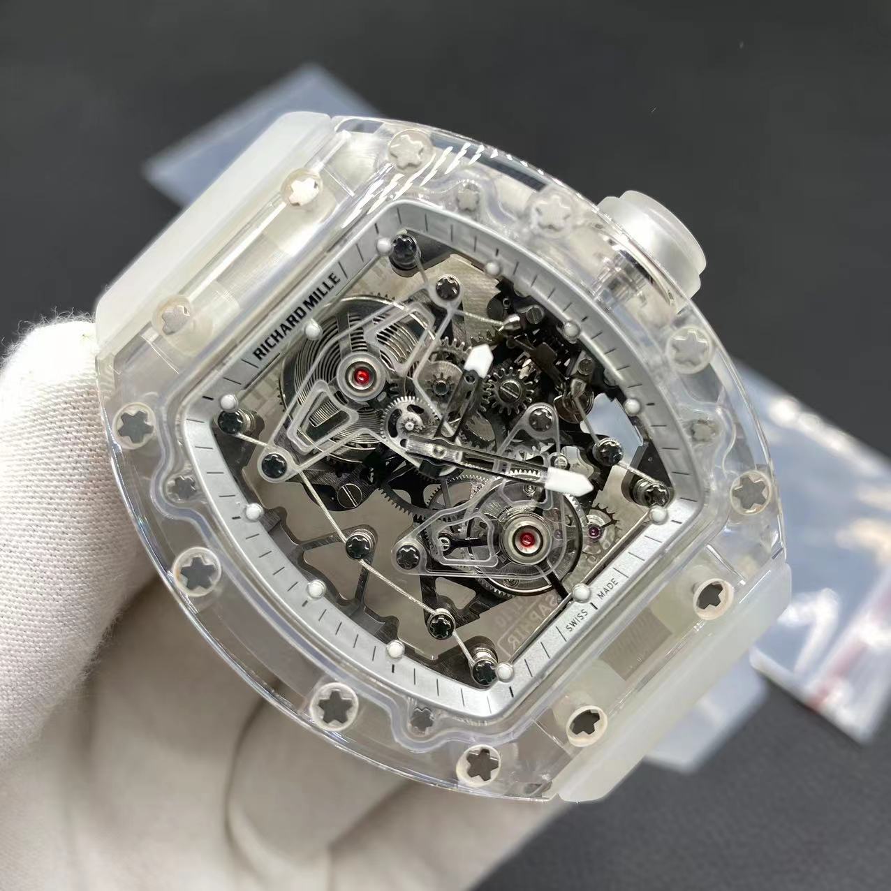 Richard Mille Swiss Made Clone RM 56-02 Sapphire Skeleton Real Tourbillon