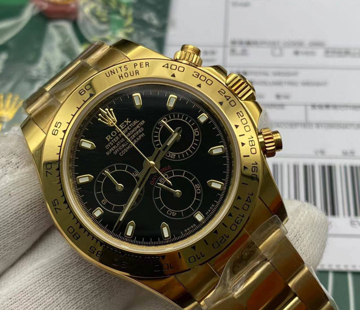 Best Swiss Clone Replica Rolex Daytona Gold Black Dial