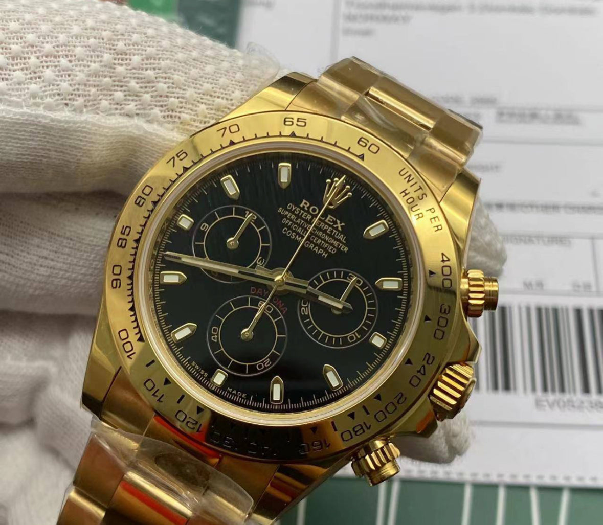 Best Swiss Clone Replica Rolex Daytona Gold Black Dial