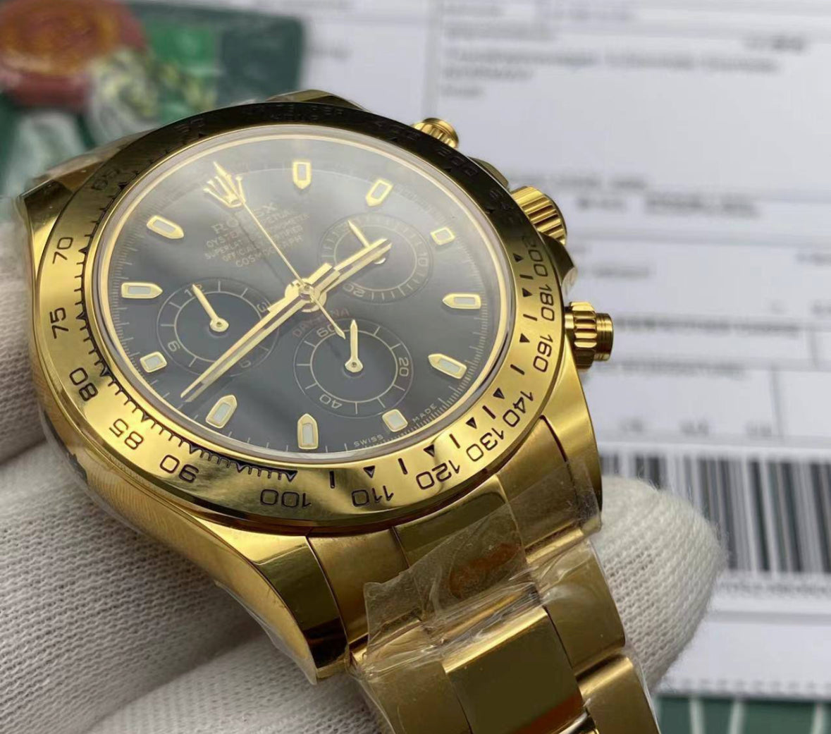 Best Swiss Clone Replica Rolex Daytona Gold Black Dial