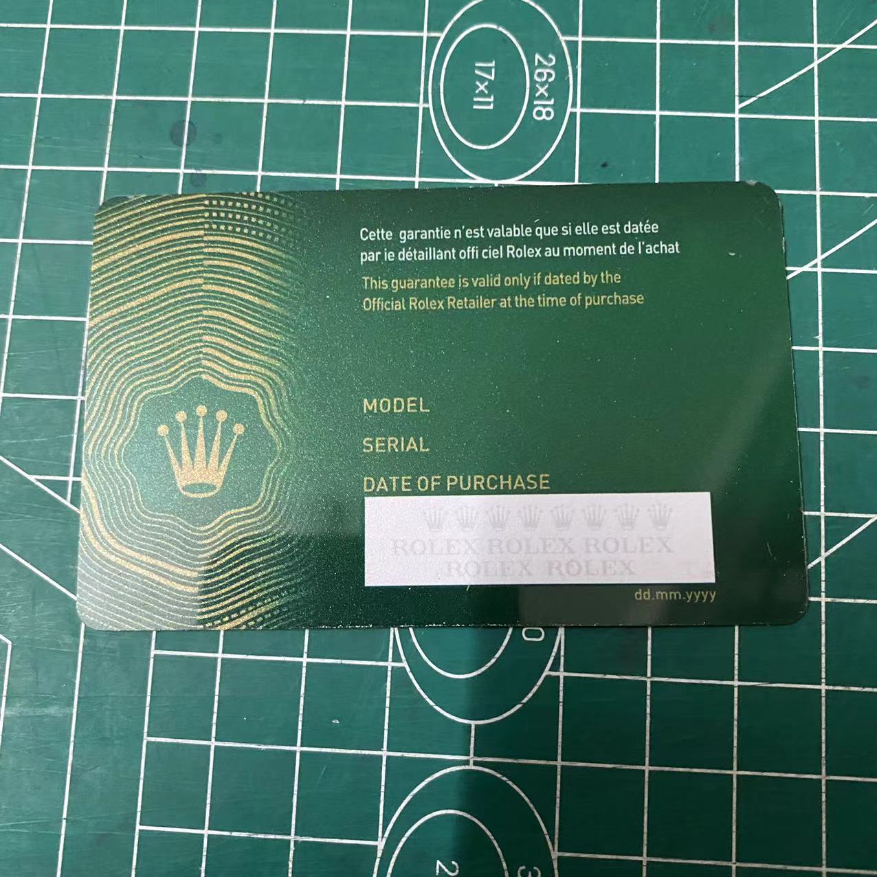 Custom Replica Rolex Warranty Card