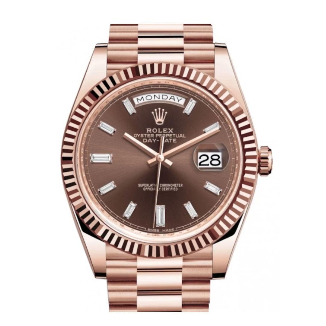 Swiss Clone Replica Rolex DayDate Rose Gold Chocolate Dial