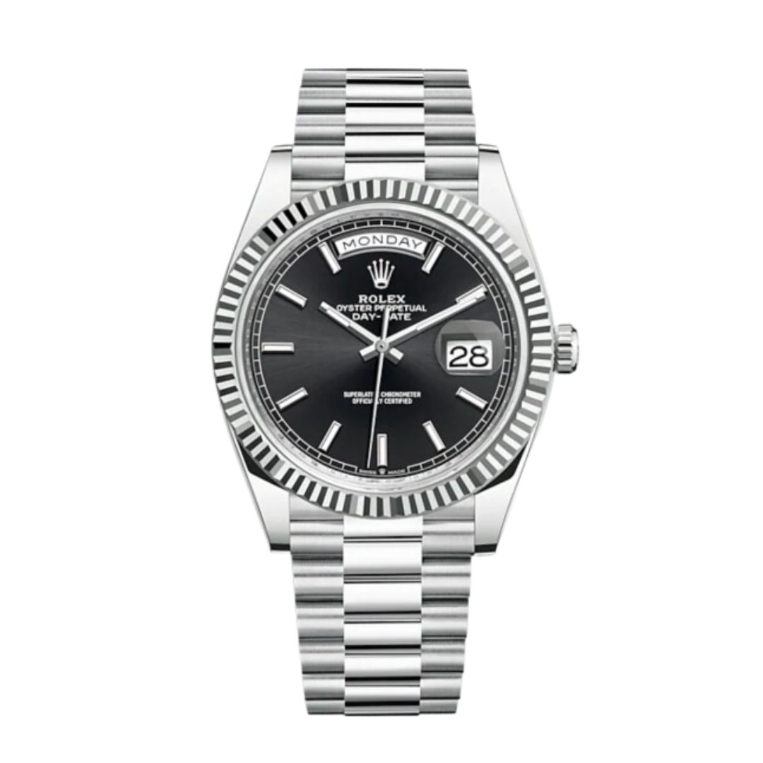 Rolex Day Date Silver with Black Dial Replica Clone