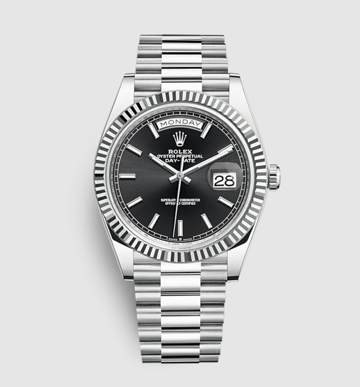 Replica Clone Day Date Rolex Silver with Black Dial new Model 2022 - IP Empire Replica Watches